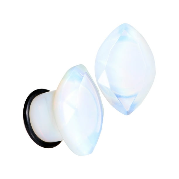 Body Candy Womens 2Pc Ear Plugs White Opalite Faceted Heart Single Flare Ear Plug Gauges Set of 2 
